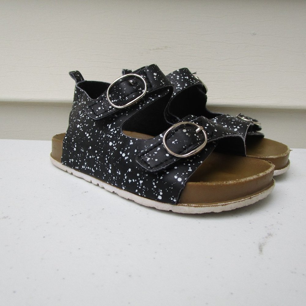 First Steps Sandals Shoes Buckle straps Black White Speckled Size 10 Unisex